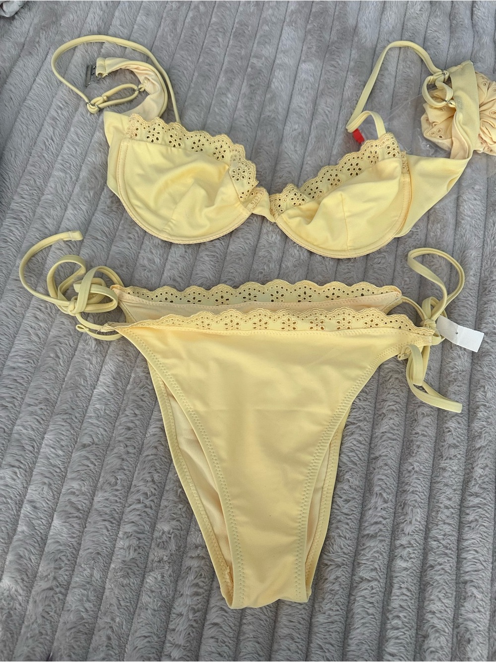 Yellow Eyelet Trim Women's Bikini Set
